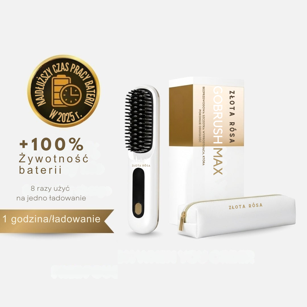 [NOWOŚĆ] Przenośna szczotka do prostowania włosów Złota Rósa – GoBrush MAX + BEZPŁATNE etui skórzane