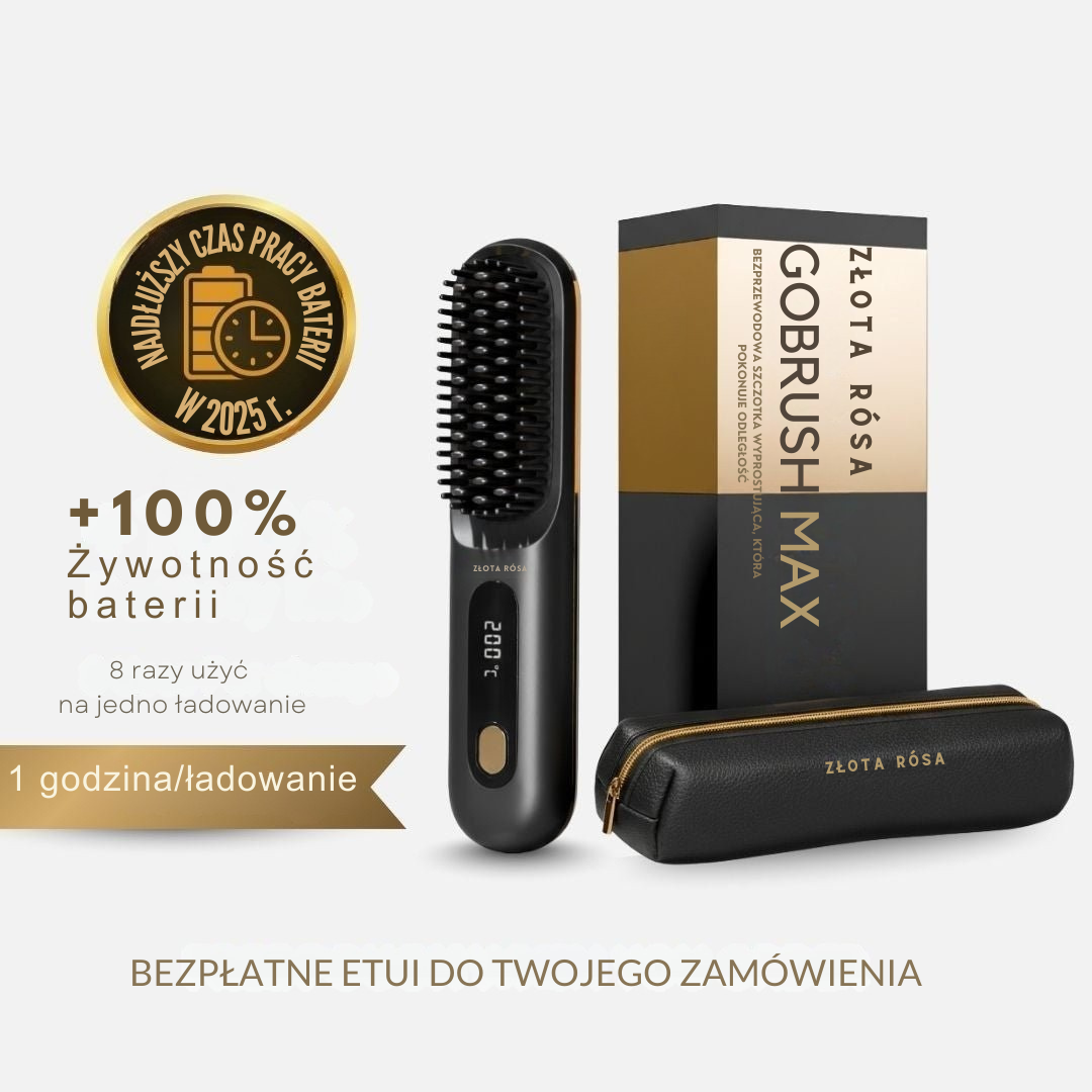 [NOWOŚĆ] Przenośna szczotka do prostowania włosów Złota Rósa – GoBrush MAX + BEZPŁATNE etui skórzane