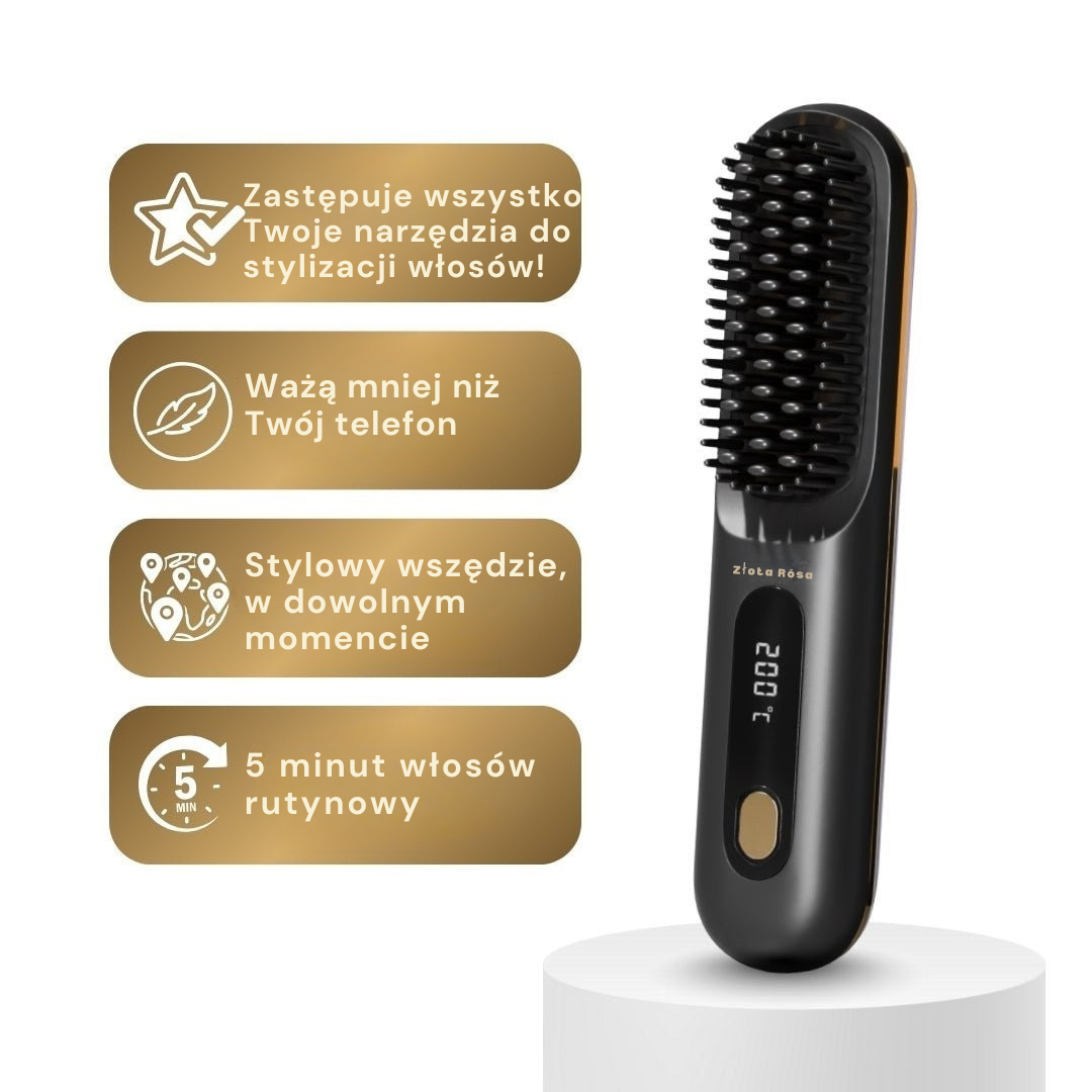 [NOWOŚĆ] Przenośna szczotka do prostowania włosów Złota Rósa – GoBrush MAX + BEZPŁATNE etui skórzane