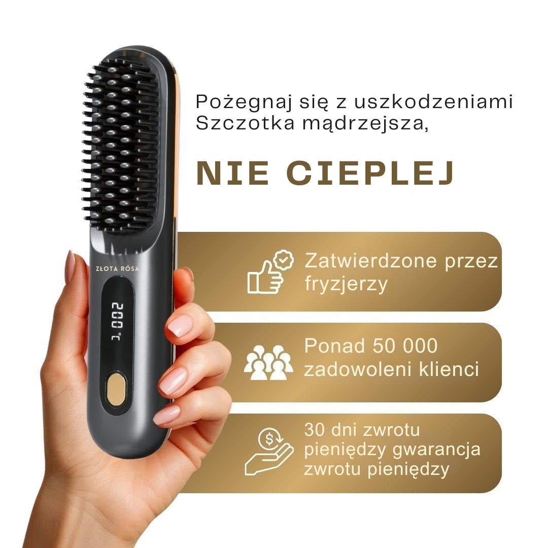 [NOWOŚĆ] Przenośna szczotka do prostowania włosów Złota Rósa – GoBrush MAX + BEZPŁATNE etui skórzane